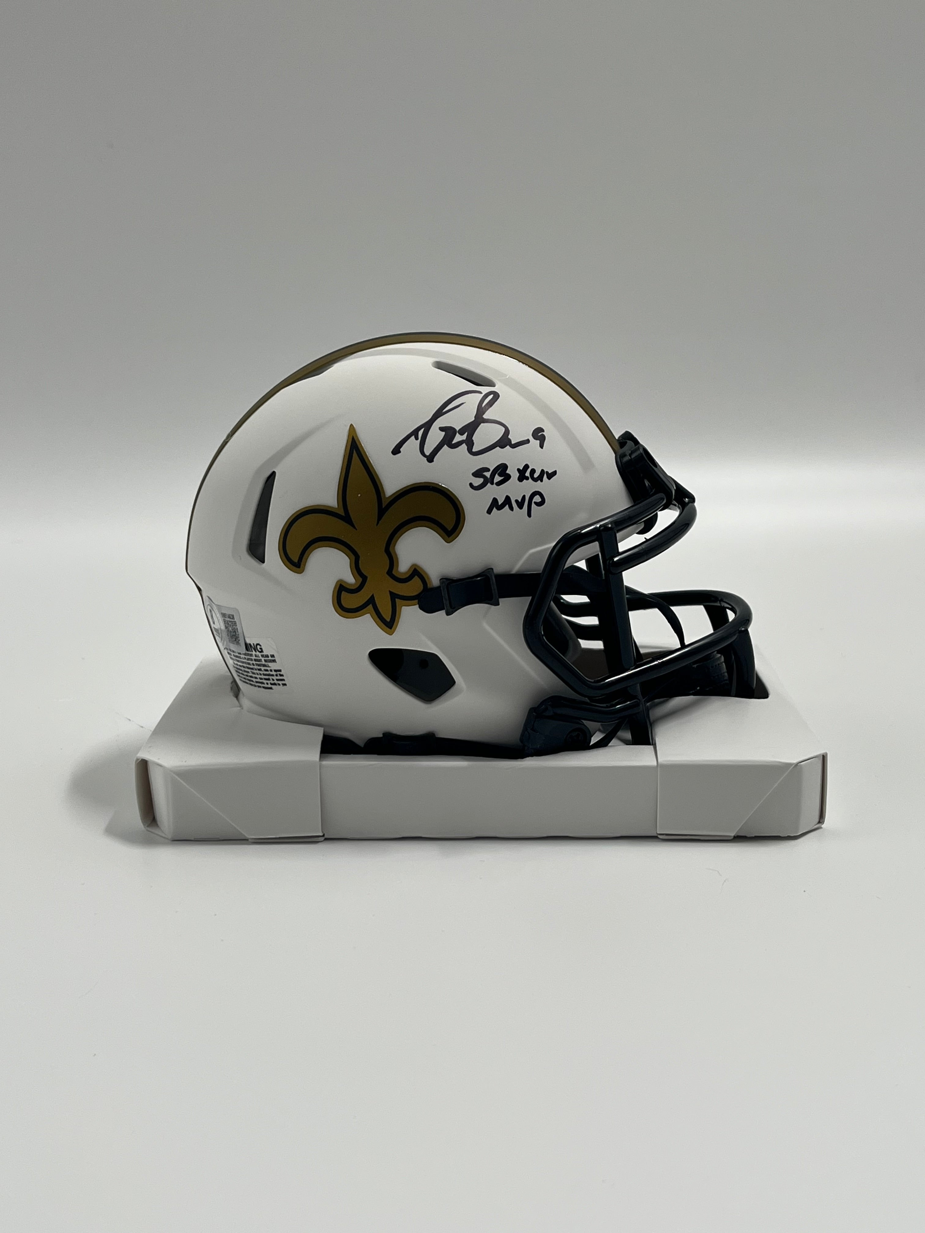 Drew Brees Signed Saints Lunar Eclipse Alternate Speed Mini Helmet Inscribed "SB XLIV MVP" (Beckett)