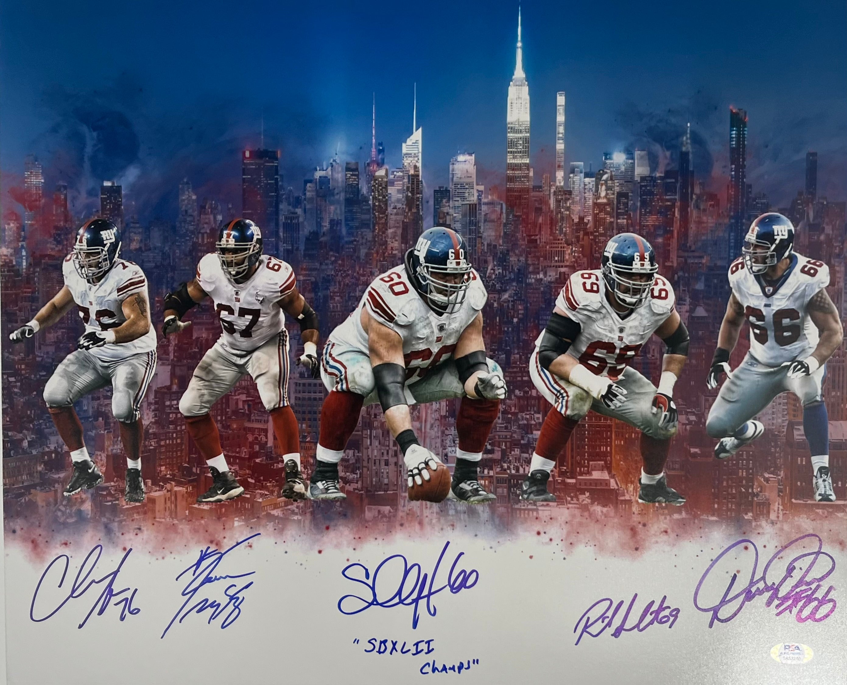 Giants Super Bowl XLII Champs 16x20 Photo Signed by (5) Inscribed "SB XLII Champs" (PSA)