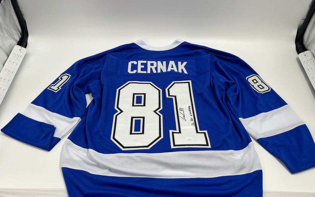 Erik Cernak Signed Custom Jersey Inscribed &quot;2x SC Champs&quot; (JSA)