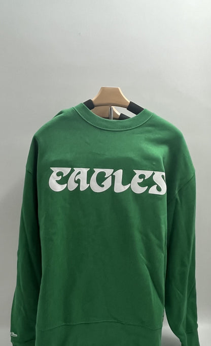M&amp;N Kelly Green Philadelphia Eagles Vintage Logo Fleece Pullover SS